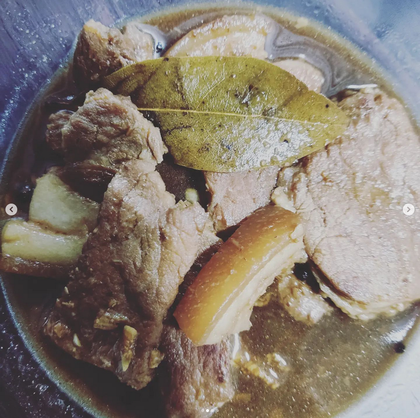 Pork Adobo in a transparent bowl.