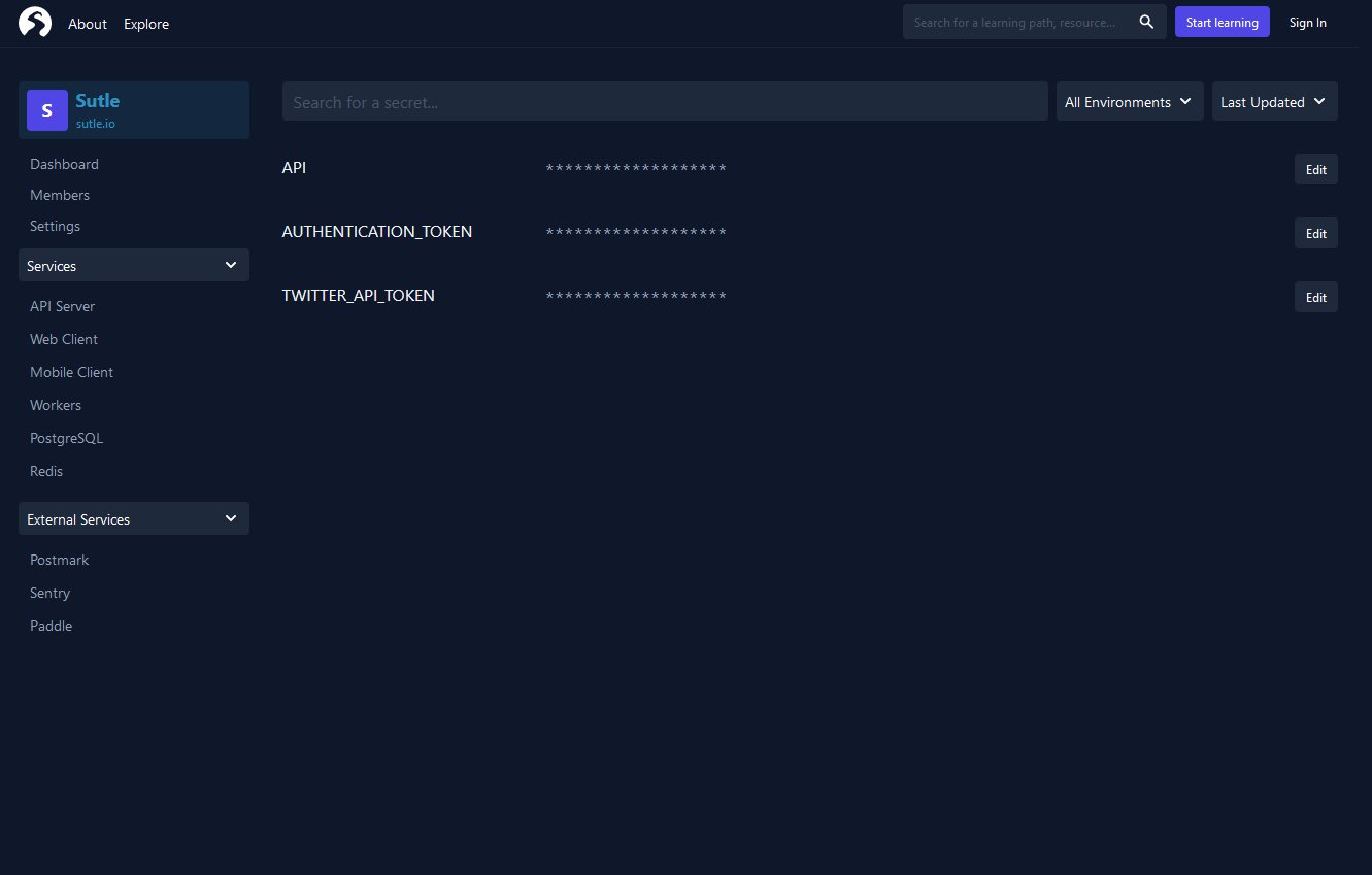 A setti UI that contains services and external services on the navigation and the password per environment for those services.