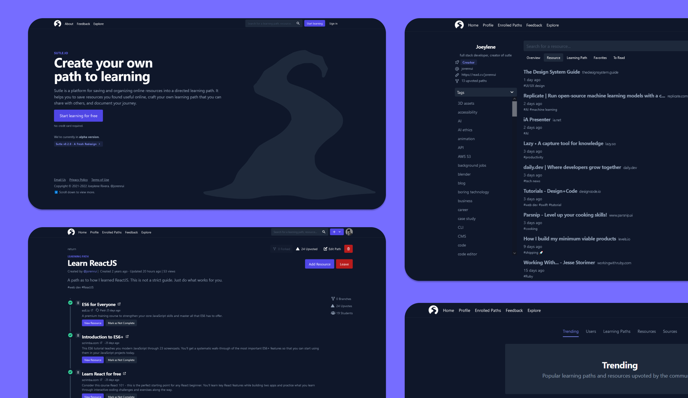 Landing page of Sutle
