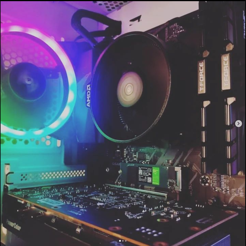 System unit with a black casing and has RGB fans